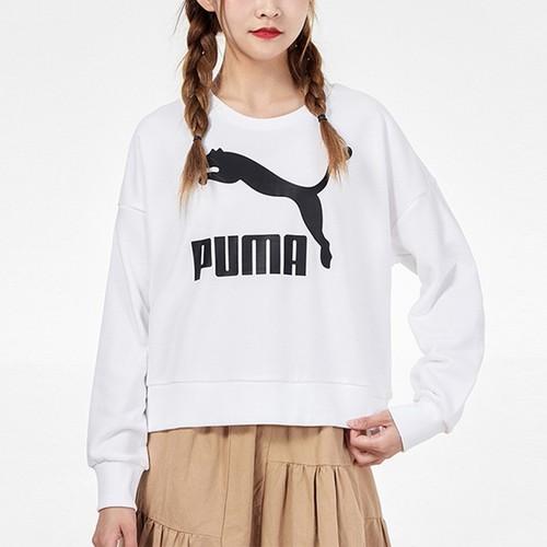 PUMA Colorblock Logo Print American-Style Sports Sweatshirt for Women, White