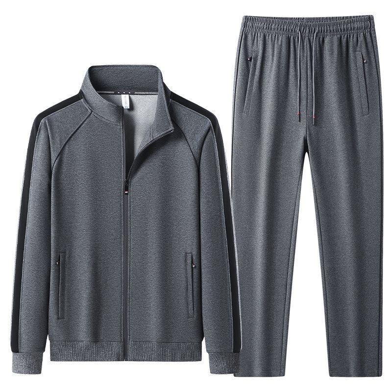 Spring Autumn Men's Tracksuit Cotton Sports Suit Sweatshirt  2-piece Set Middle-Aged And Elderly Casual Cardigan Hoodies Set