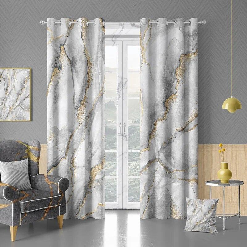 

Занавеска на окно с мраморным принтом и крючком с люверсом, европейская простота, стильные шторы для спальни, 2 шт., домашний декор, быстрая доставка W50H60(CM)x2&Hook