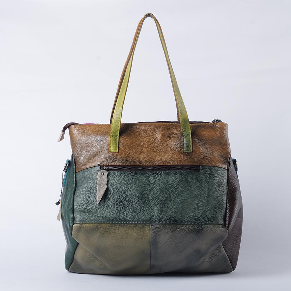 Retro myk ekte skinnveske for kvinner  skinn skulderveske  casual crossbody  stor kapasitet  fargekontrast