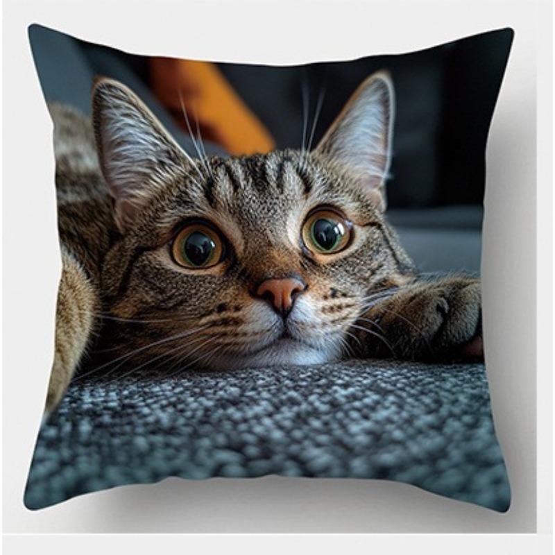 Chic Lovely Cat Pillow Cover Cushion Pillowcase Modern Style Durable Soft Polyester Home Decor, Bedroom Accessory
