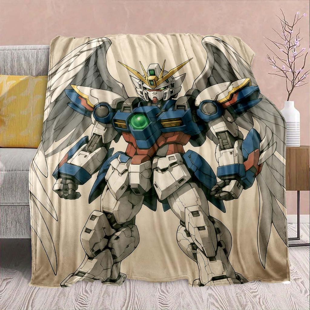Gundam Anime Flannel Blanket - Soft Warm Perfect for Sofa, Bedding Camping Travel Office Home Decor -QJY
