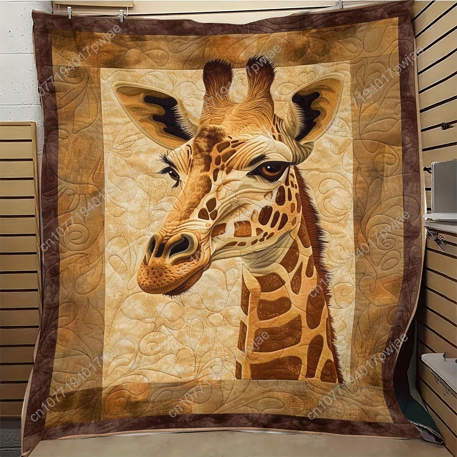 [1pc Bohemian Giraffe Blanket] 1pc Soft Bohemian Giraffe Print Flannel Blanket | All-Season Cozy Throw for Bed, Couch, or Gift | 75cmx90cm красный