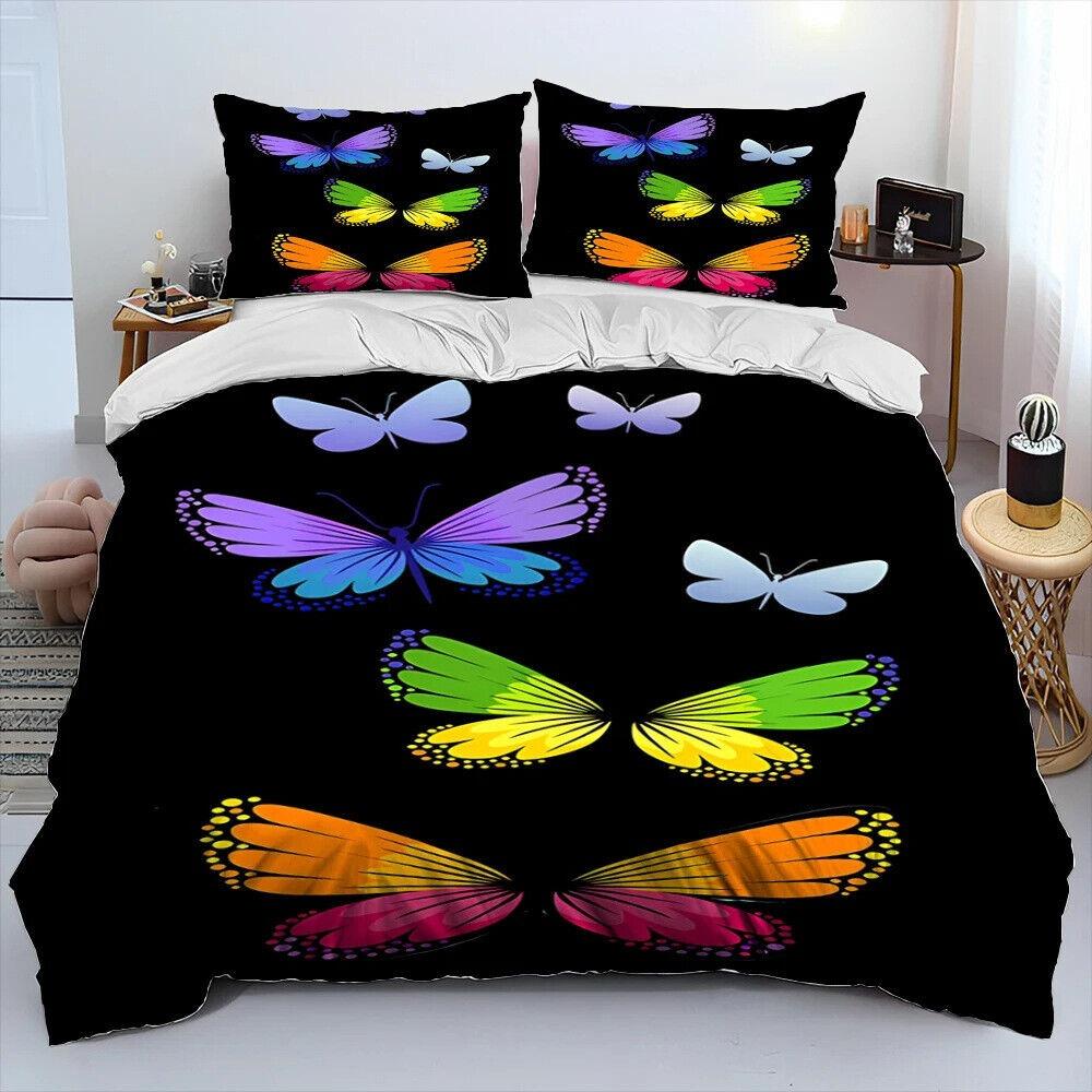 3D Butterfly Flower Bedding Set Women and Girls Down Duvet Cover Pillowcase 2/3pc King Queen Bed Cover Gift Home Textile