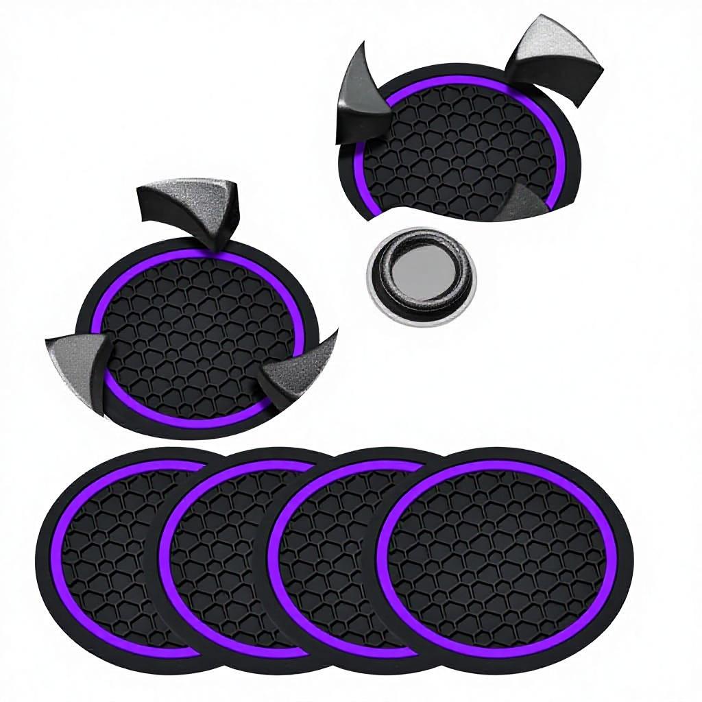 4PCS Car Coasters Honeycomb Pattern 2.75 Inch Non-Slip PVC Cup Holders Universal Black (Black,2.75) чёрный