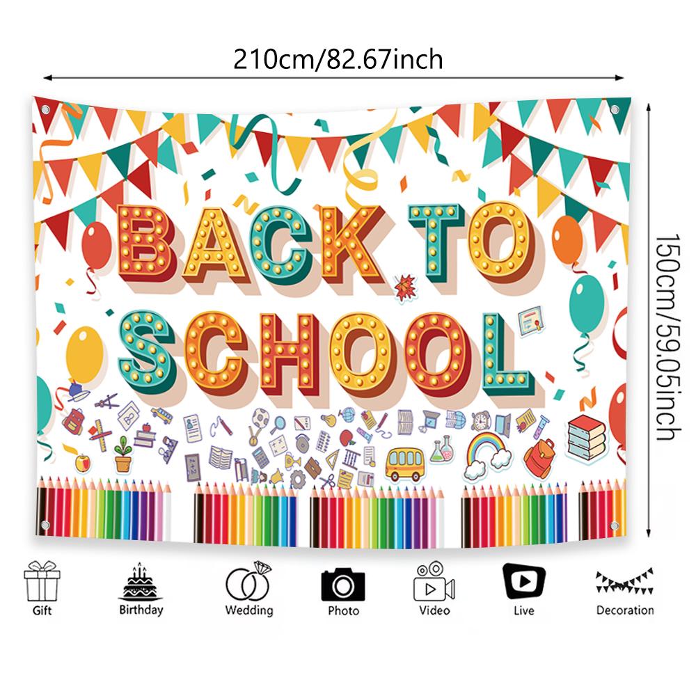 1 Decorative Back-to-School Party Background, Polyester Cloth with Colored Pencil Pattern for Back-to-School Party Decoration