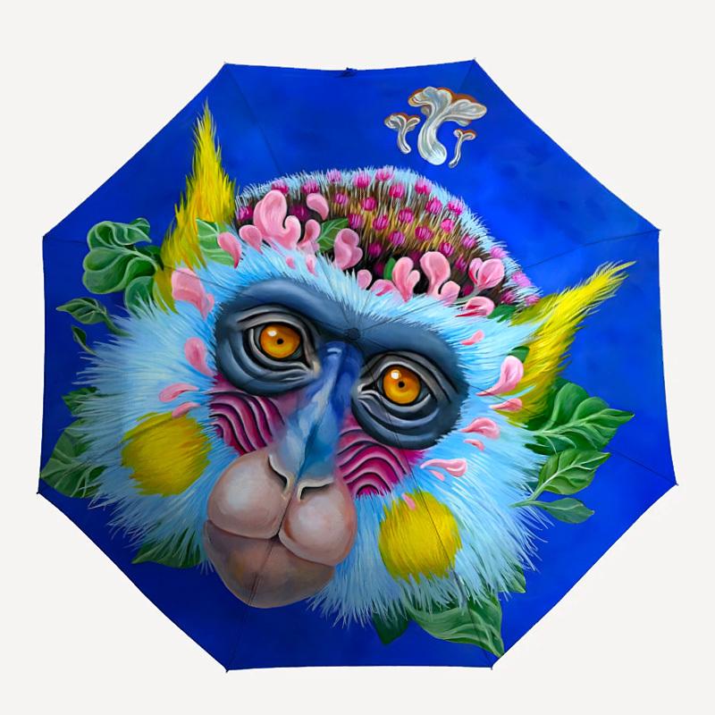 

1pc Monkey Face Artwork Automatic Open/close Folding Umbrella, Compact Portable Travel Umbrella, Durable Construction yy250809120