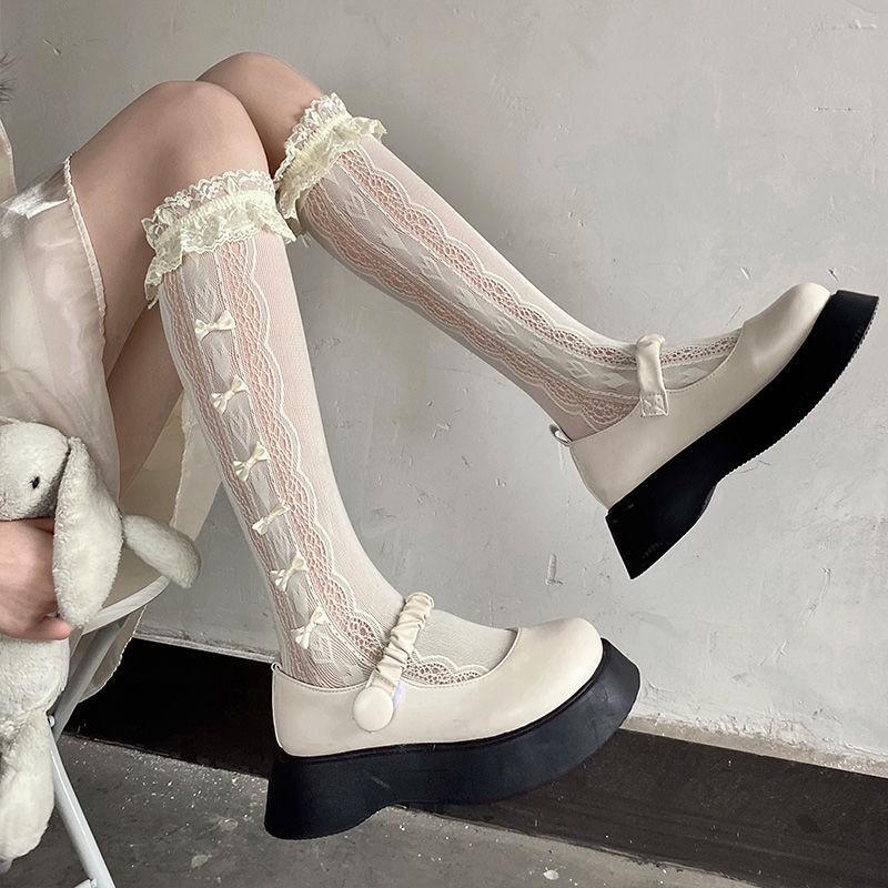 Japanese Lace Socks Lolita Summer And Autumn Thin Bow Middle Tube Jk Lace Lolita Calf Socks Pure Desire Style