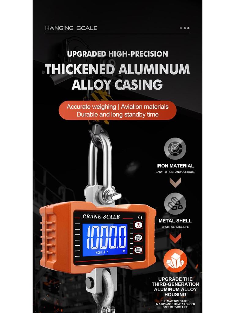 1000kg/1.5t/2t Electronic Hanging Crane Scale - Handheld Tension Hook Meter