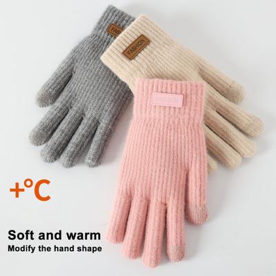 Luvas de Inverno Femininas Touch Screen Quentes Luvas de Tricô Macias de Dedo Inteiro Espessas para Saídas Diárias Dirigir ao Ar Livre
