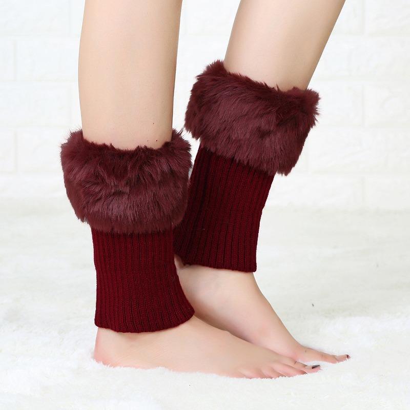 Women's Winter New Average Size Short Flip Flop Fur Warm Socks Boot Covers Knitted Wool Leg Warmers Breathable Anti-friction