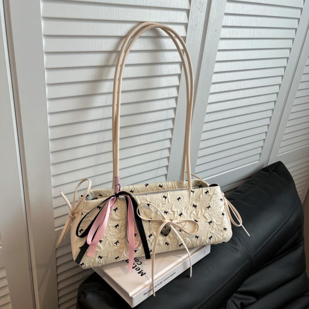 Sweet French Stick Underarm Bag French Armpit Bag All Match Bow Ribbon Shoulder Bag  Women