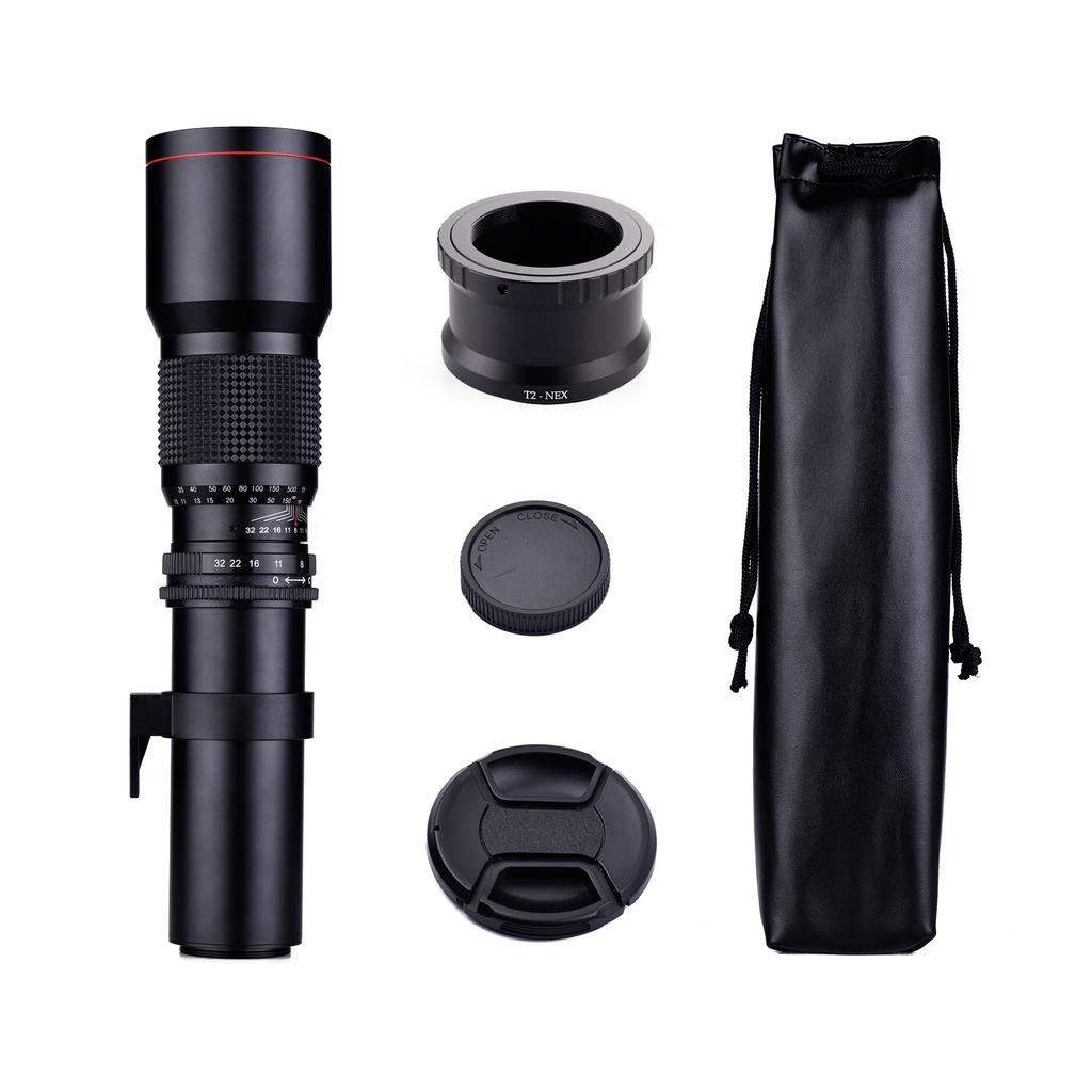 500mm F/8.0-32 Multi Coated Super Telephoto Lens Manual Zoom + T-Mount To NEX E-Mount Adapter Ring