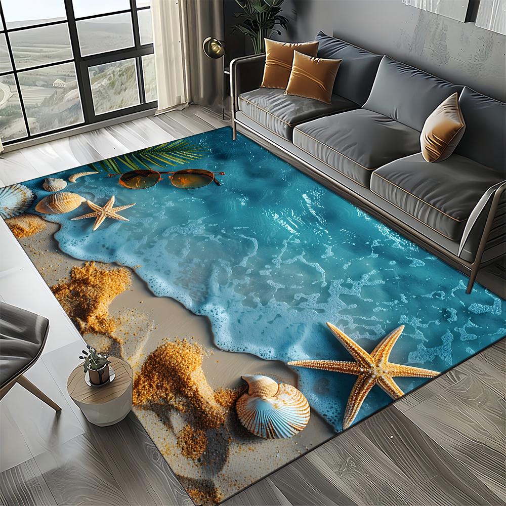 New Starfish Beach Shell Sea Star Sand Carpet Rug for Living Room Bedroom Home Sofa Decoration,Kids Play Non-slip Floor Mat