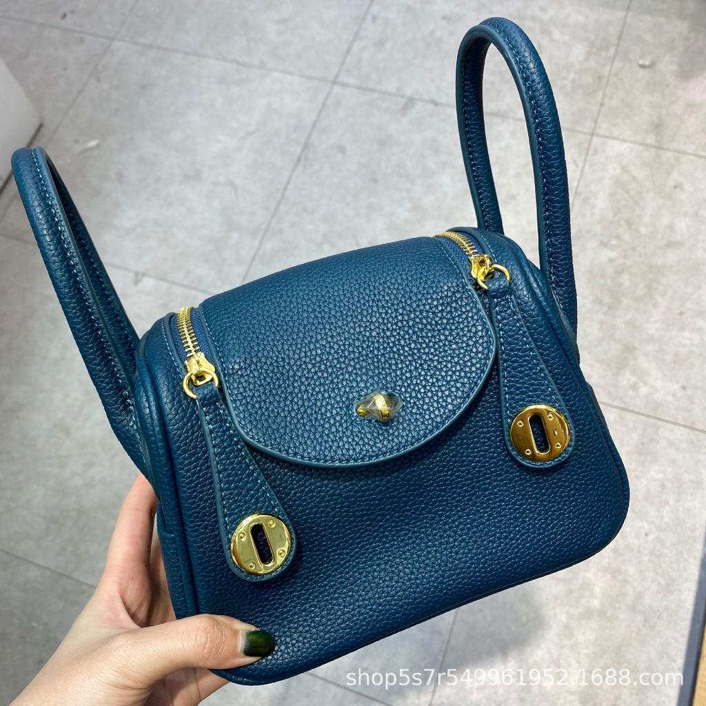 Bag Retro Soft Cowhide Lychee Pattern Portable Shoulder Crossbody Macaron