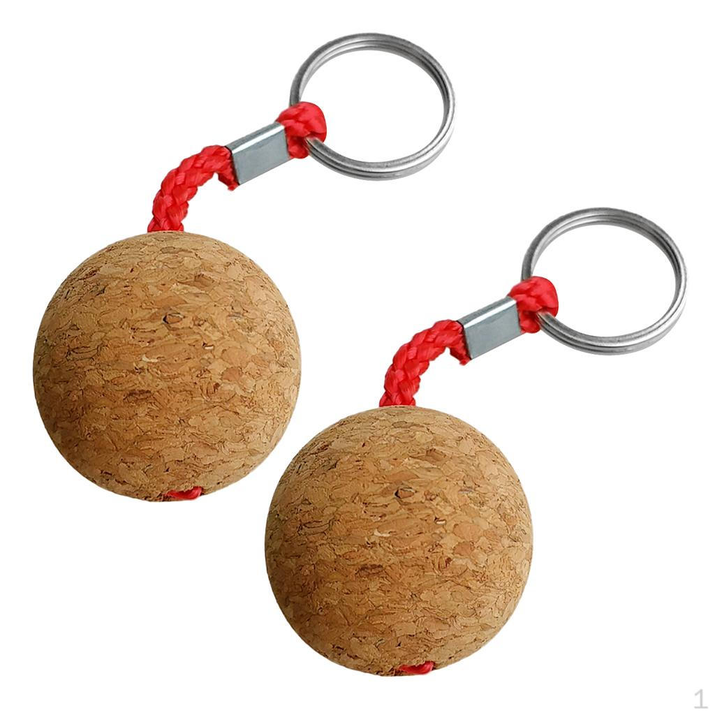 Pack of 2 Floating Cork Keyring, Lightweight 50mm Wooden Ball Floatable Water Buoyant Key Ring -