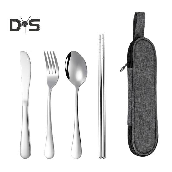 

Набор столовых приборов из нержавеющей стали, 4 предмета, ретро-посуда, вилка, ложка, палочки для еды, нож с сумкой для хранения, зеркально отполированный, можно мыть в посудомоечной машине, набор столовых приборов для дома серебряный