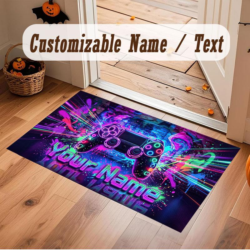 Game Controller Theme Crystal Velvet Floor Rug Personalized Custom Name Text Warm Carpet Home Decoration