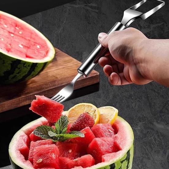 Watermelon Fork Slicer Cutter, 2-in-1 Watermelon Fork Slicer, Triangle Watermelon Cutter, Double-Headed Fruit Forks Slicer for Kitchen Camping Party