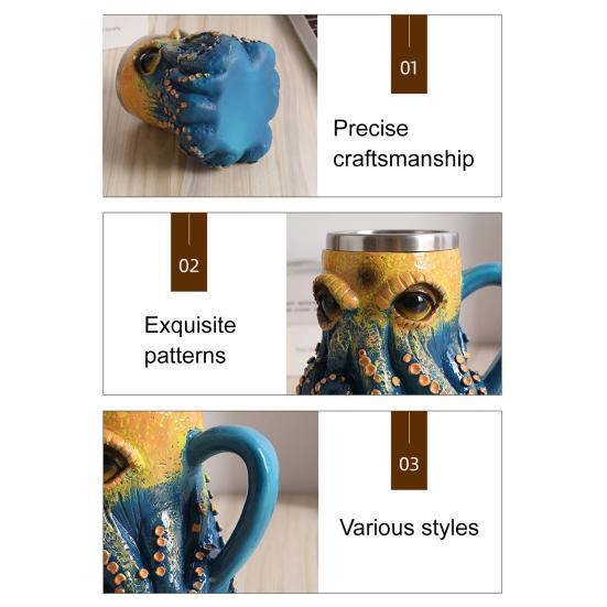 3D Devil Octopus Beer Mug with Tentacle Handle Gothic Cthulhu Pirate Drinkware Night Medieval Fantasy Gift