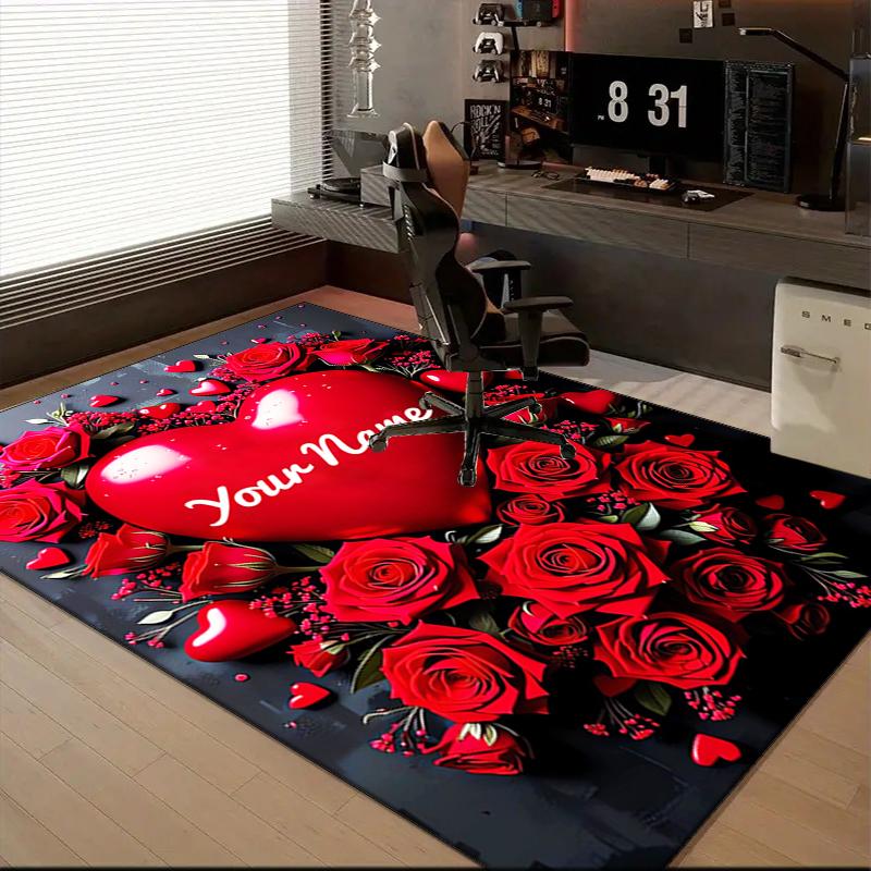 1PC Custom Name Love Romance Theme Floor Mat Ideal for Living Room, Game Rooms, Office, Bedroom,Floor Mat Playful Design