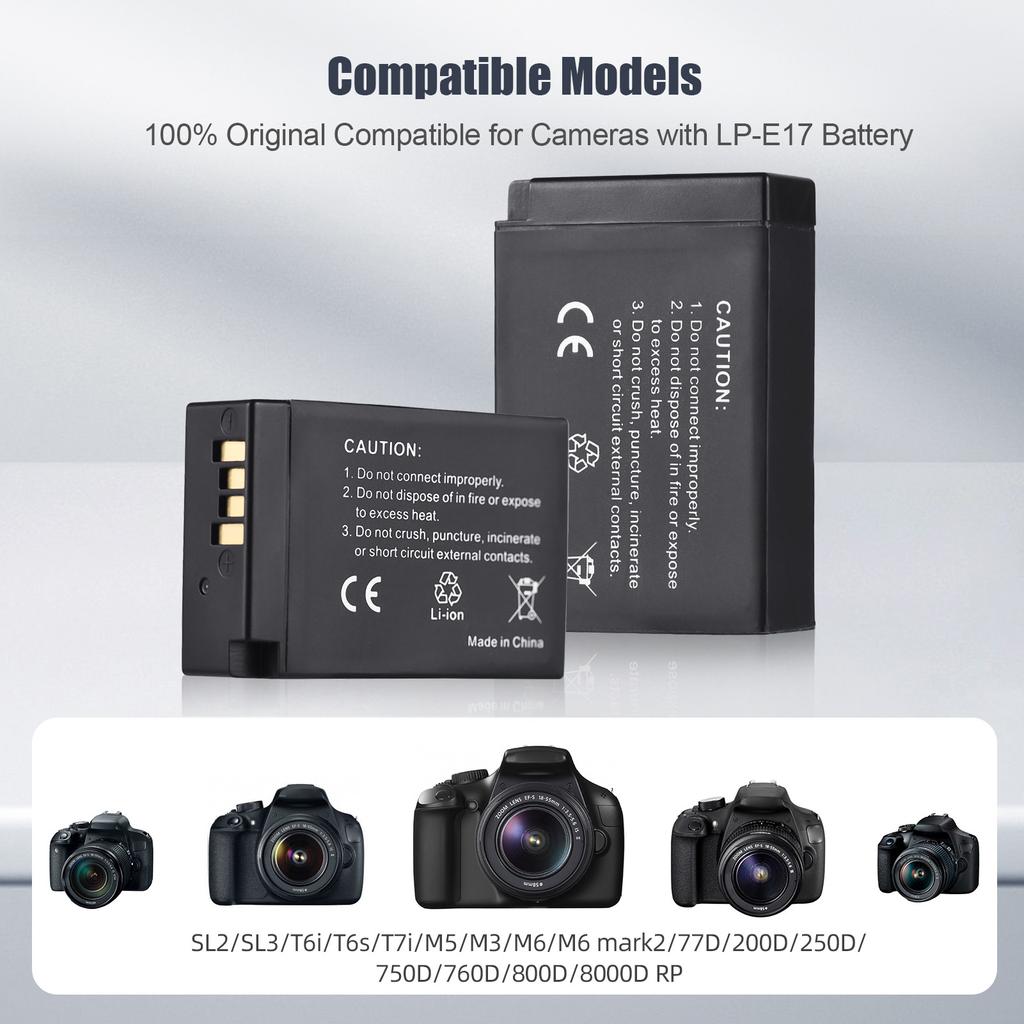 Camera LP E17 Battery & Charger Kit with 2 slot Battery Charger + 2pcs LP E17 Batteries 7.2V 1400mAh + USB Charging