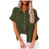 Women Casual Shirt Loose Fit Short Sleeve Button Up Top Cotton Linen Blend Fashionable