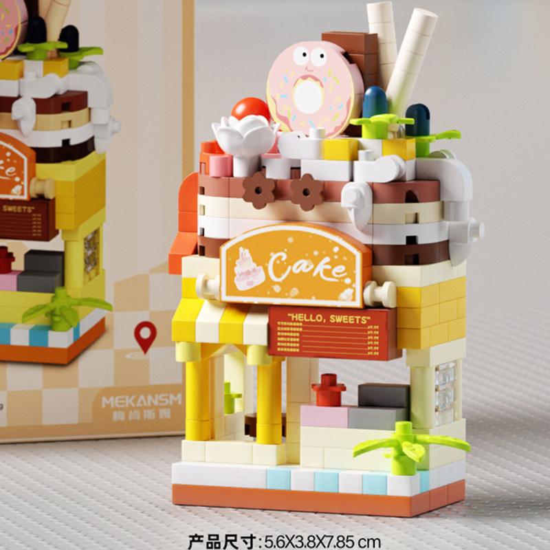 NEW DIY Hamburger Restaurant Coffee Store Flower Street View Food Building Blocks Kit Girls Bricks Movie Model Kids Toy Children