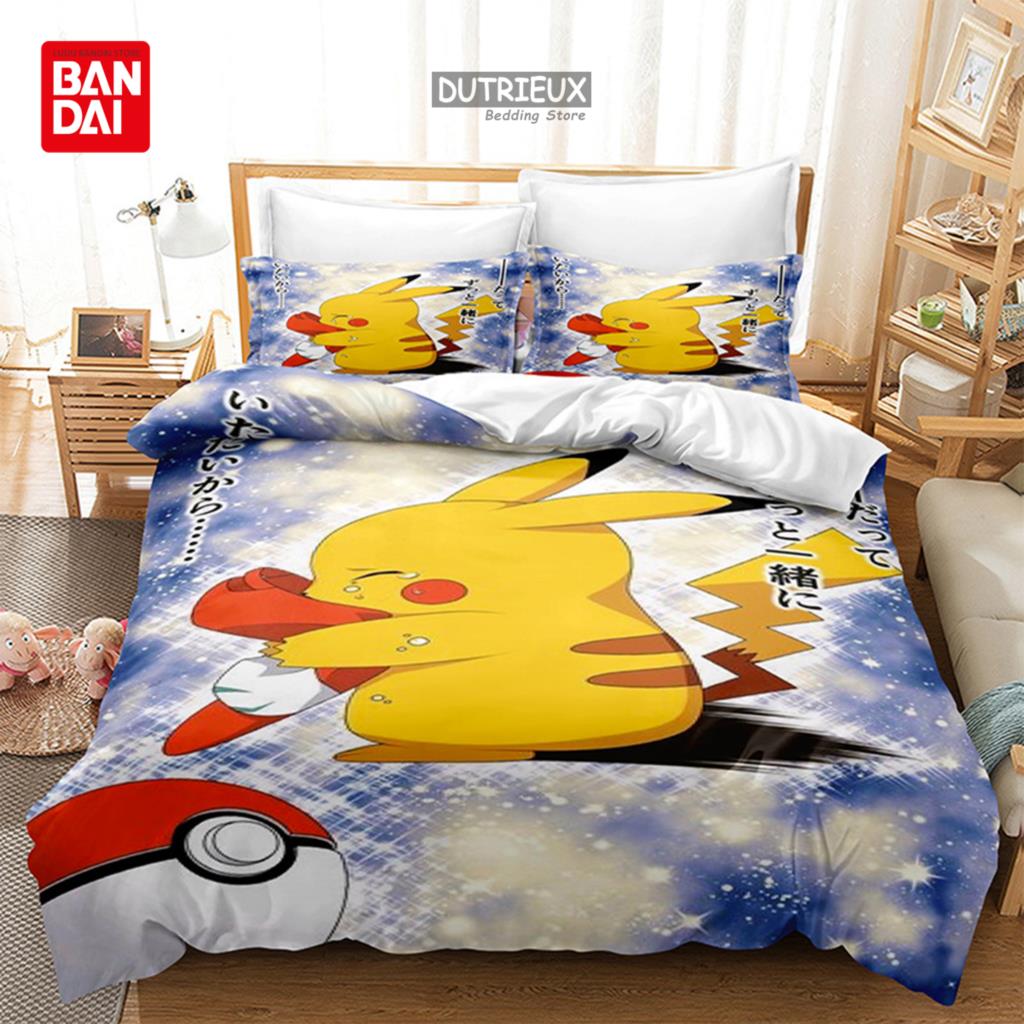 3D Pokemon Bedding Set Pikachu Duvet Cover Quilt Cover Pillowcase Double Queen King Size Kids Bedroom Home Textile