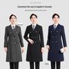 Mid-Length Wool Coat: Autumn/Winter Thickened Professional Wear for Hotel and Sales Manager.