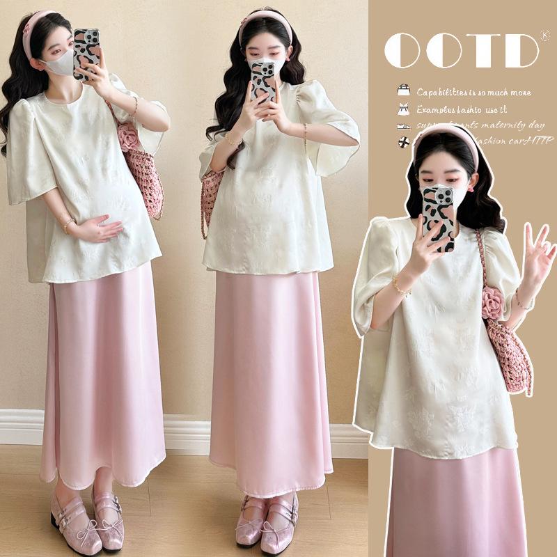 Korean-Style Loose Fit Maternity Summer Two-Piece Set 2XL