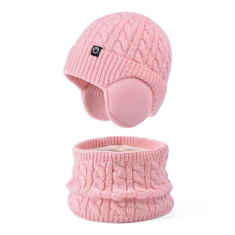 

Knitted Kids Winter Hat Set With Earmuffs For Outdoor Cold Weather Protection рожевий
