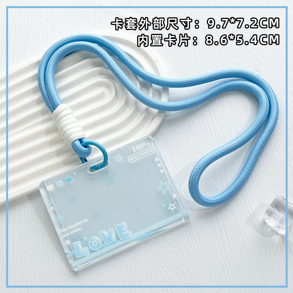 Student Clear Card Case Bus Cards Sleeve Sliding Horizontal Id Card Holder Transparent Employee Work Card Holder with Lanyard