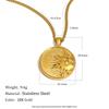 1 ks Módní designový náhrdelník z nerezové oceli pozlacený 18K zlatem s mincí a bočním řetízkem