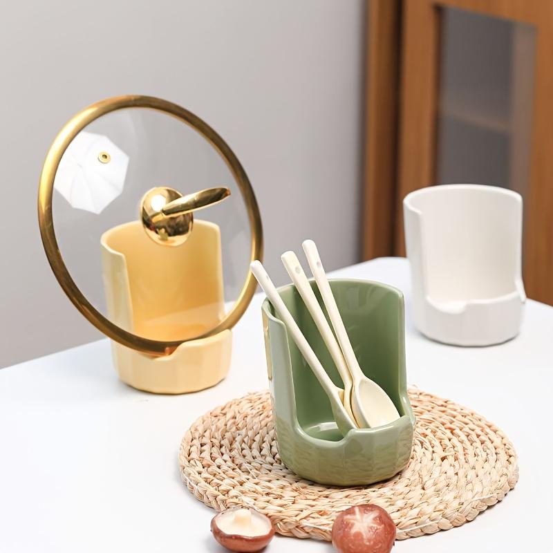 Ceramic Pot Lid Rack with Integrated Spoon, Knife . Chopstick Storage - Durable Kitchen Organizer for Home Cooks, Space Saving Design for Easy Access