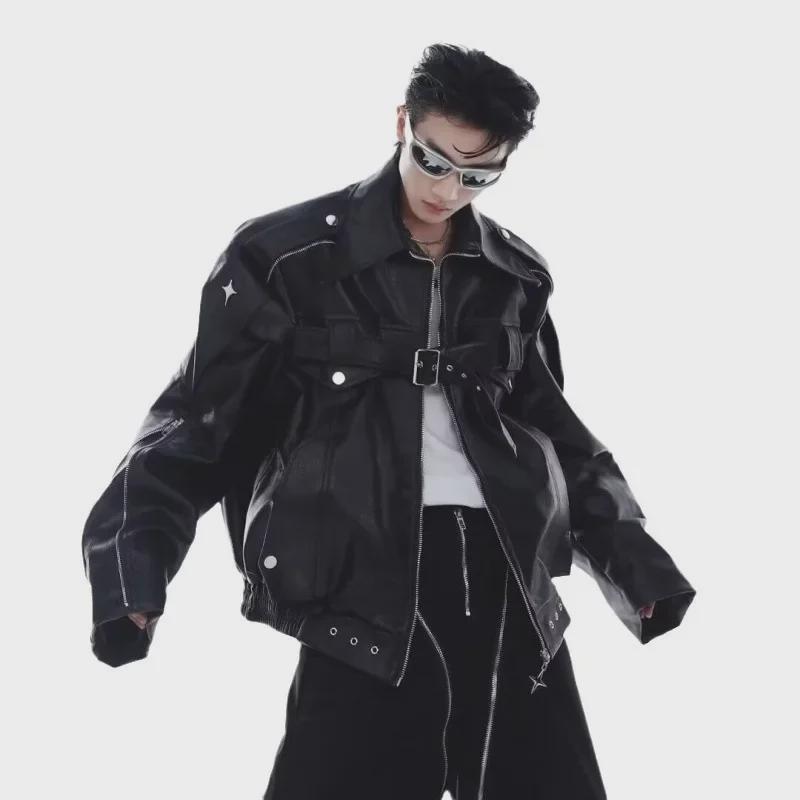 High-End Men's Deconstructed Leather Motorcycle Jacket