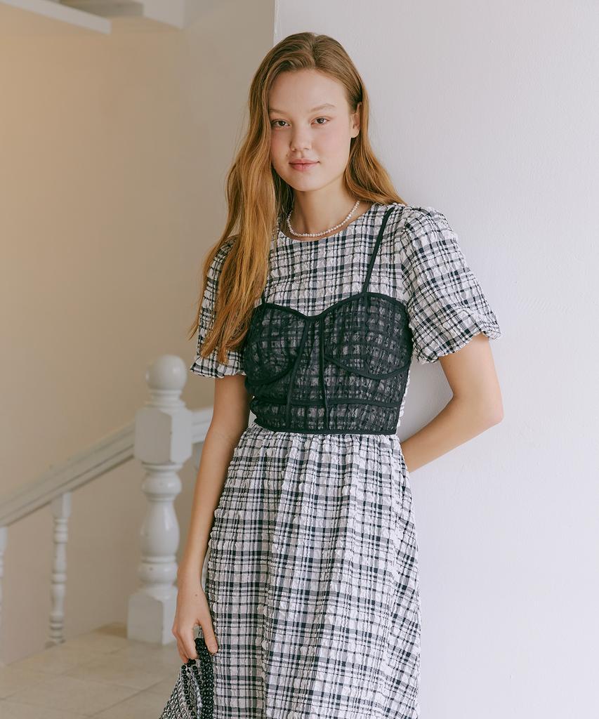 Etmont Check Bubble Bustier Dress Black