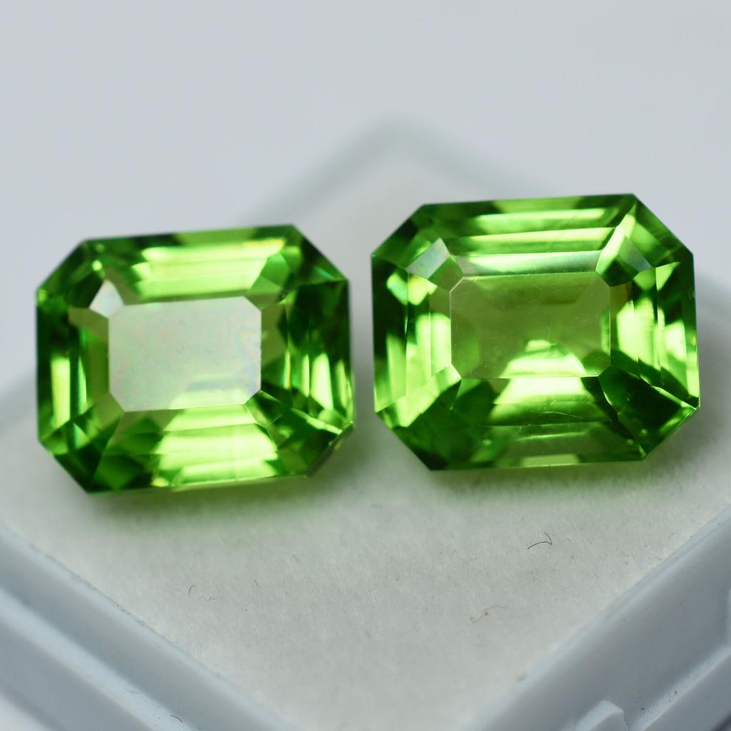 CERTIFIED 16.08 Ct NATURAL Green PERIDOT Emerald Shape Rare Loose Gemstone Pair DZ-765