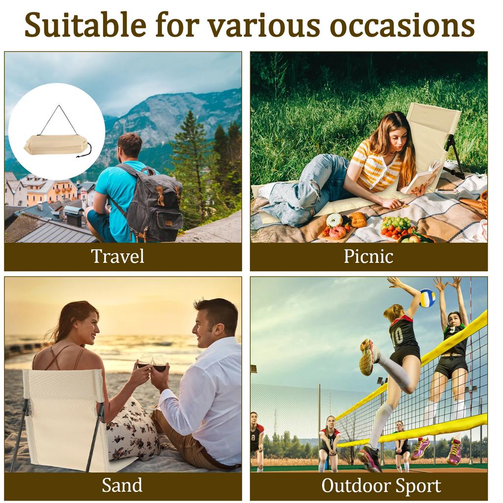 Faltbarer Campingstuhl für den Außenbereich Oxford-Stoff Camping-Bodenstuhl Garten Park Einzelner Faulenzer Stuhl Rückenlehnenpolster Picknick-Rückenstuhl