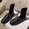 Winter Sock Boots Women Plaid Sequins Cloth Ankle Short Ankle Botas Mujer Knitted Thick Heel Cozy Fur Inside Ankle Booties Femme