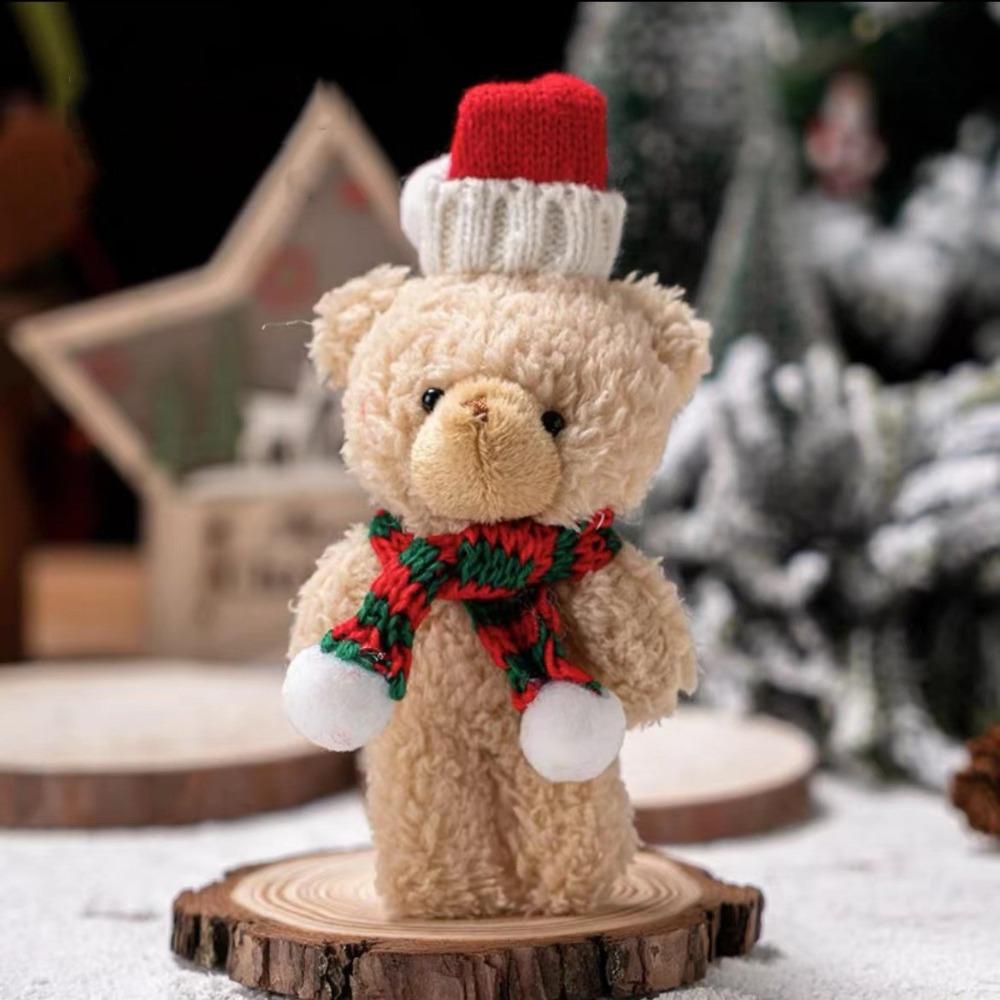Brown White Christmas Bear Pendant Couple Hat Bear Handheld DIY Bear Cute Curly Bear  Bag Pendant
