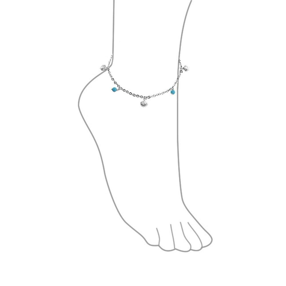 Turquoise blue 925 seashell motif 22cm to with adjuster [Bling Jewelry] beads, silver, anklet, 25.5cm,