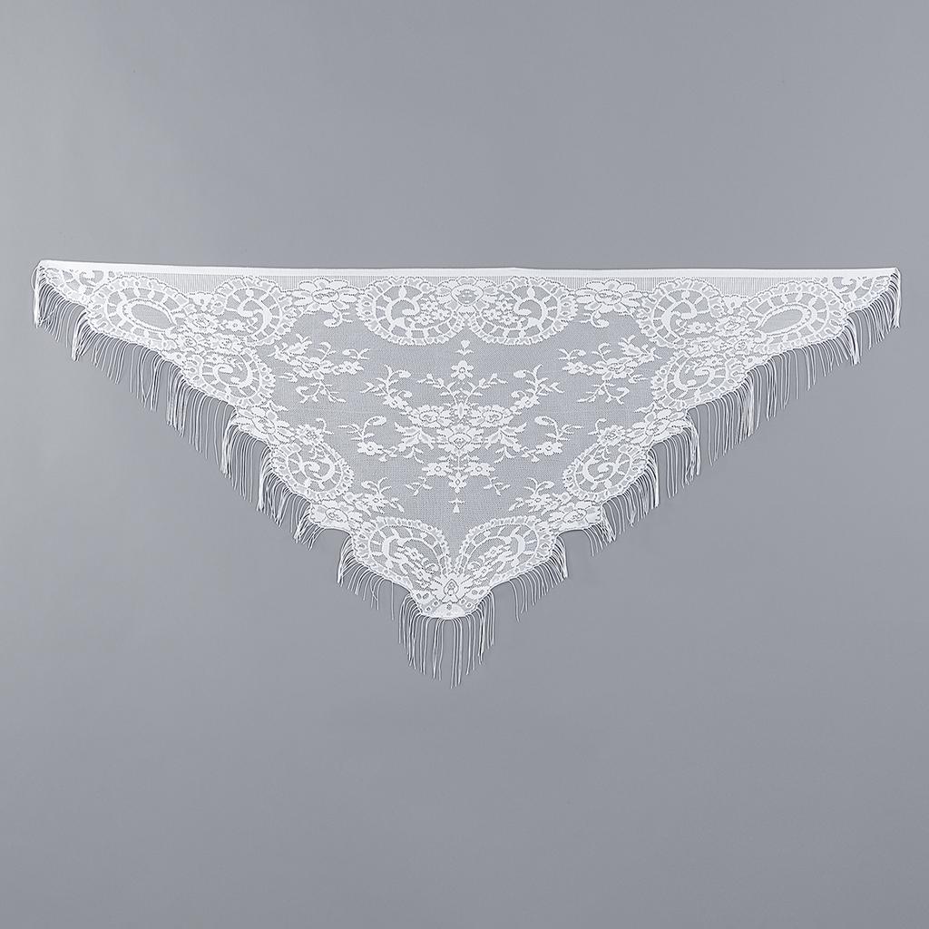 Laven Lace Embroidery Triangle Scarf Hijab Muslim Church Prayer Wedding Mantilla Shawl with Tassels Women White Veil Bandana