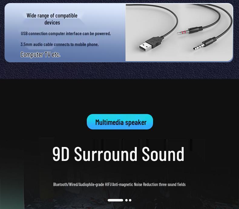 Compact Dual-Speaker Desktop & Laptop Wired Bluetooth Speakers with Subwoofer