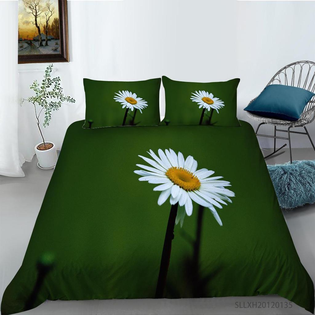 3D Printing Household Bedding Set Chrysanthemum Printing Pillowcase and Quilt Cover 2/3 Pieces of Plant Microfiber Comfortable Household Bedding