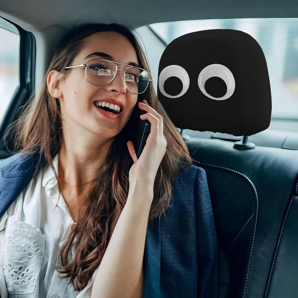 Cartoon Cute Eyes Car Headrest Covers 2 Pack Car Seat Head Rest Cover Auto Elastic Seat Coverings Vehicle Interior Accessories Protector Universal