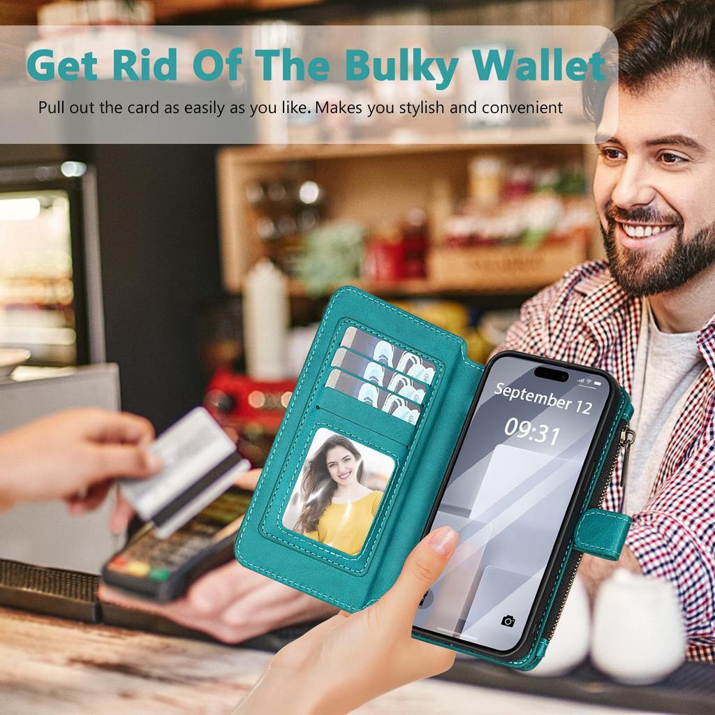 iPhone 16 Pro Multifunction Wallet Leather Case with Detachable Magnetic Cover