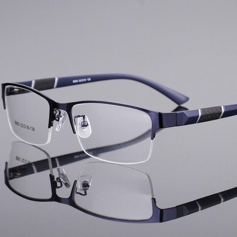 Myopia Glasses New Metal Frame Business Finished Half Frame Men Anti Blue Light Short Sight Eyeglasses