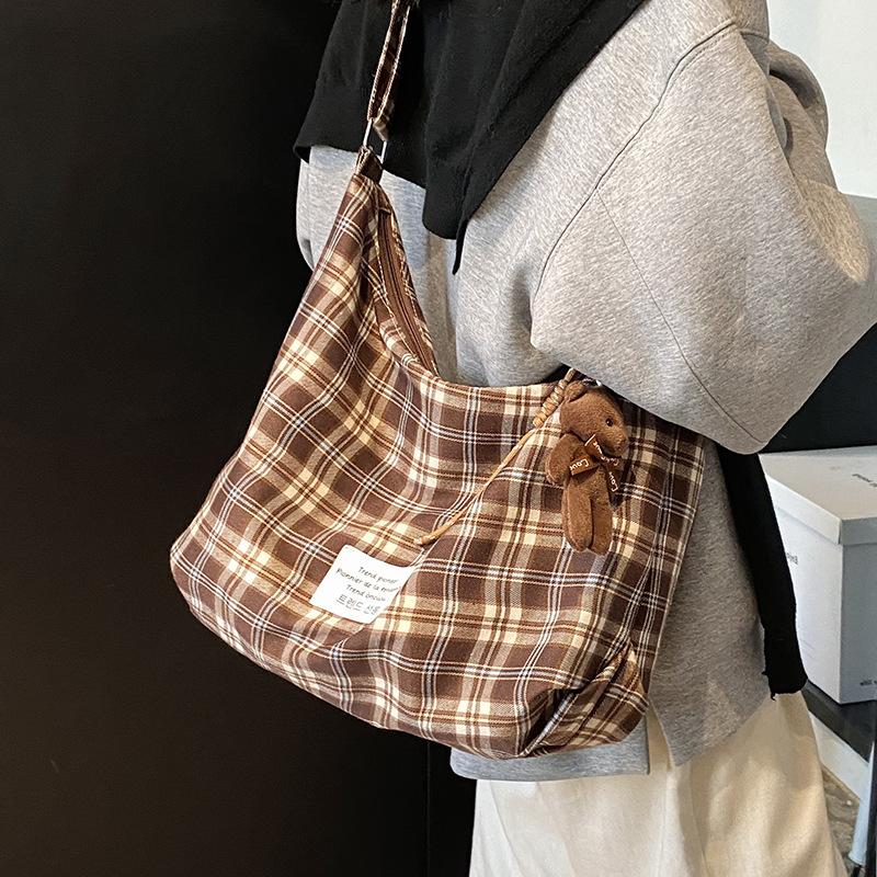 Wholesale Popular Literature and Art Lazy Niche Plaid Tote Bag Women's Casual Lightweight Versatile Large-capacity Messenger Bag
