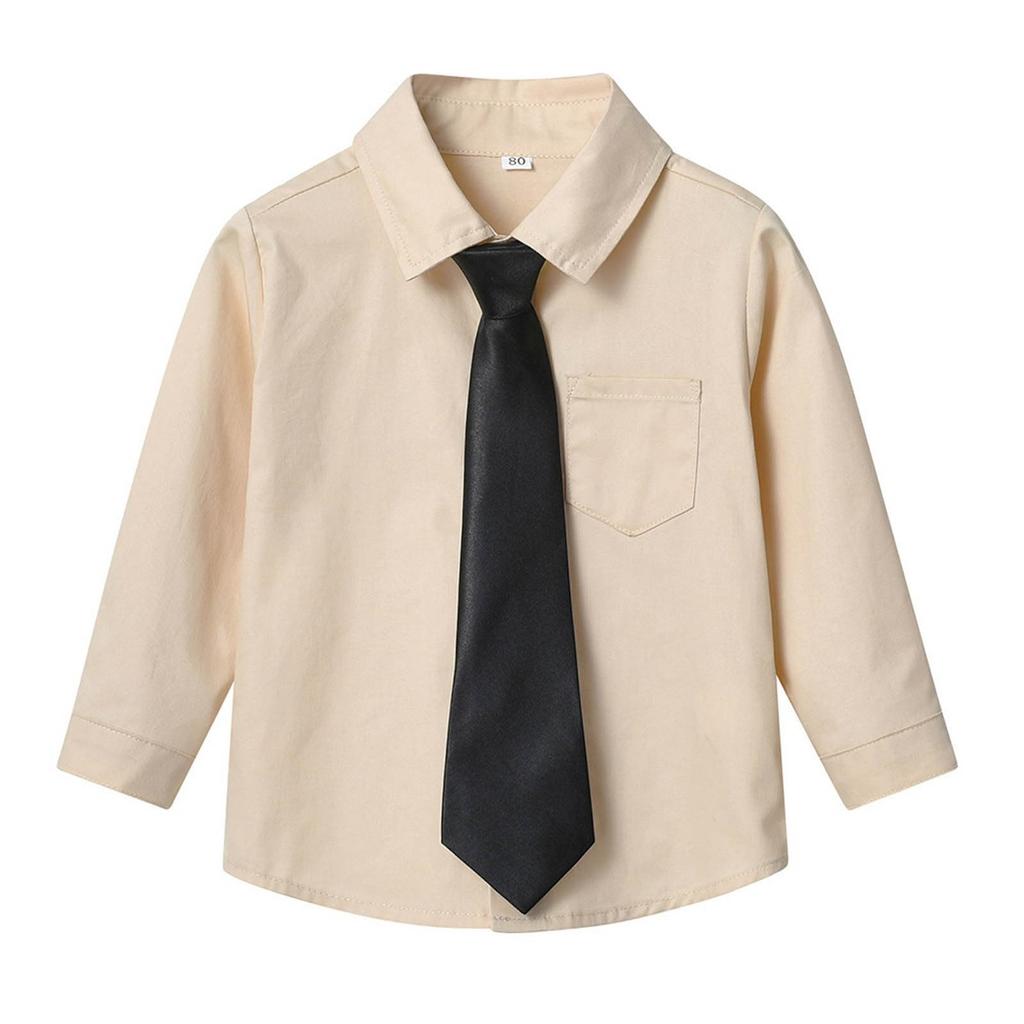 Boys Button Down With Tie And Chest Pocket School Uniform Long Sleeve Shirts
